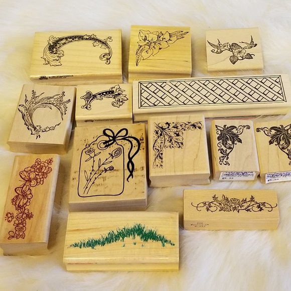 Other - 13 Corner & Border Retired Rubber Stamps NEW